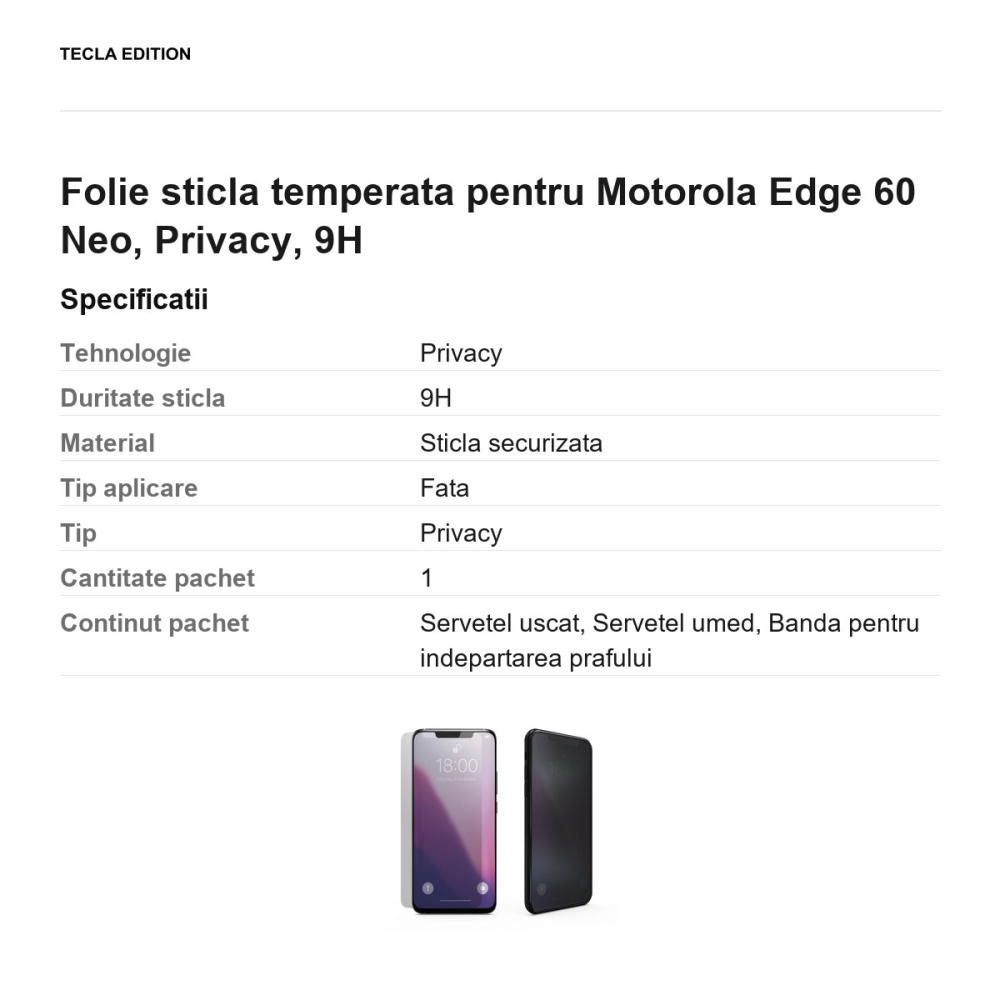 Folie sticla temperata pentru Motorola Edge 60 Neo, Privacy, 9H [3]