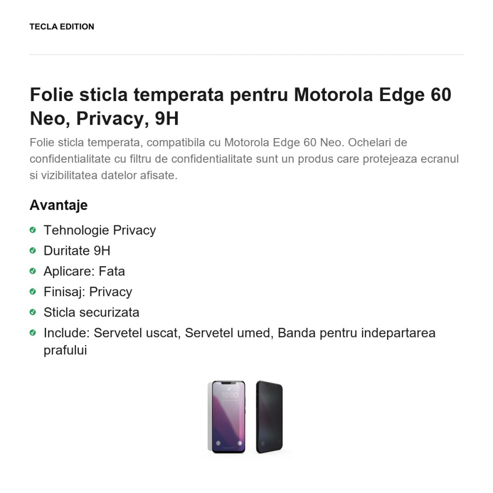 Folie sticla temperata pentru Motorola Edge 60 Neo, Privacy, 9H [2]