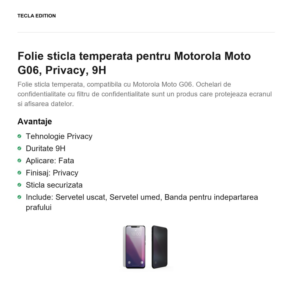 Folie sticla temperata pentru Motorola Moto G06, Privacy, 9H [2]