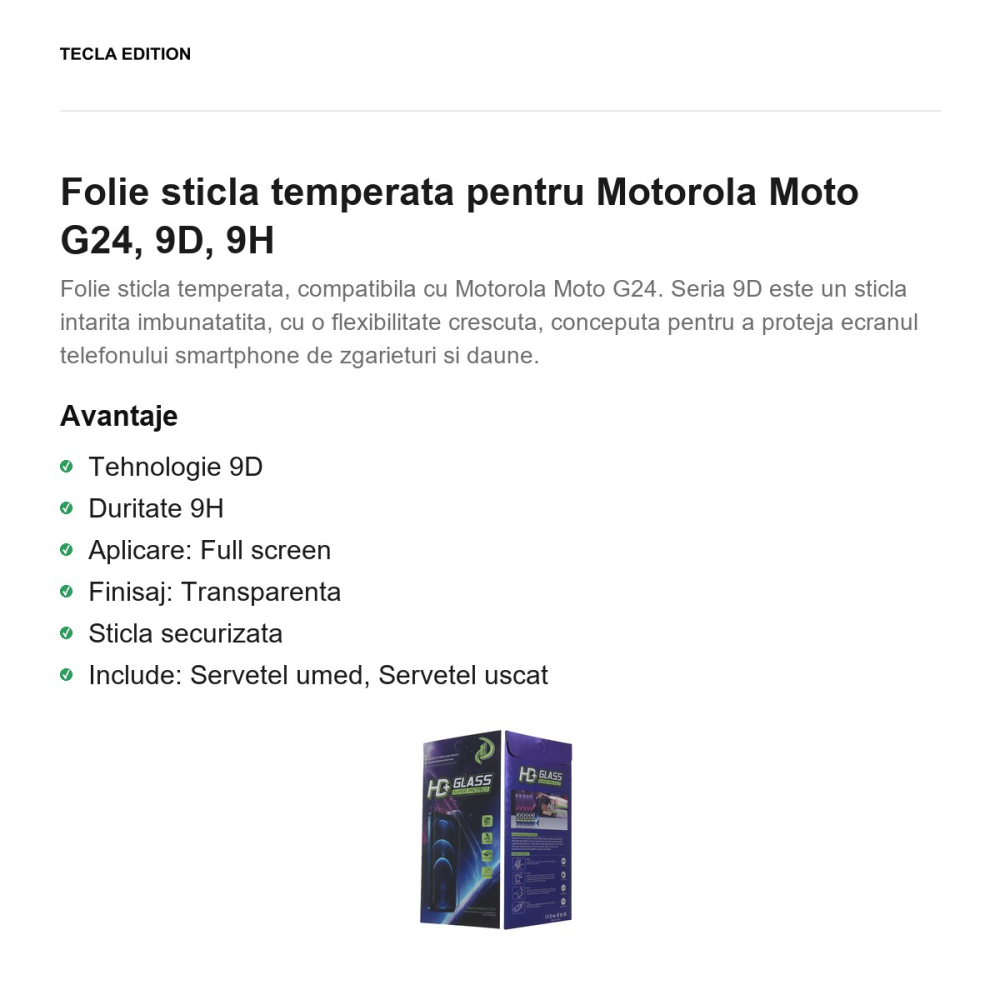 Folie sticla temperata pentru Motorola Moto G24, 9D, 9H [2]