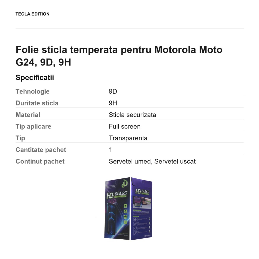 Folie sticla temperata pentru Motorola Moto G24, 9D, 9H [3]