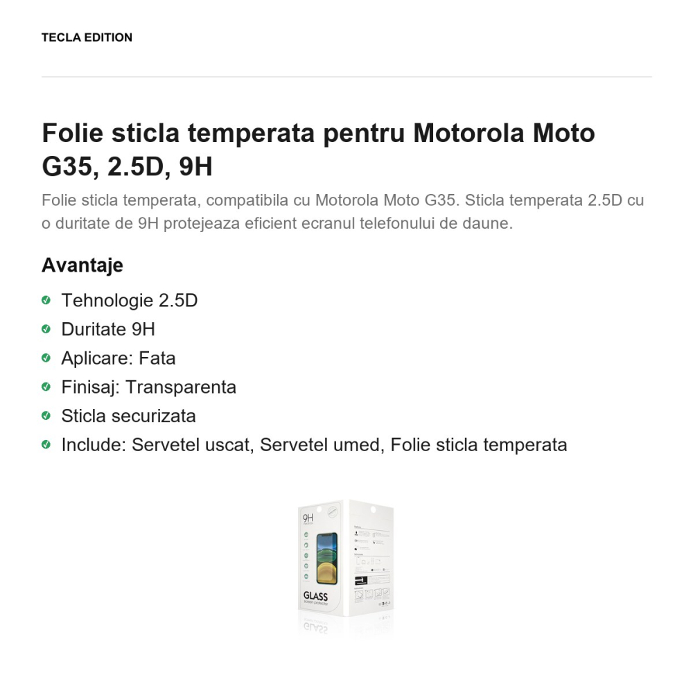 Folie sticla temperata pentru Motorola Moto G35, 2.5D, 9H [2]