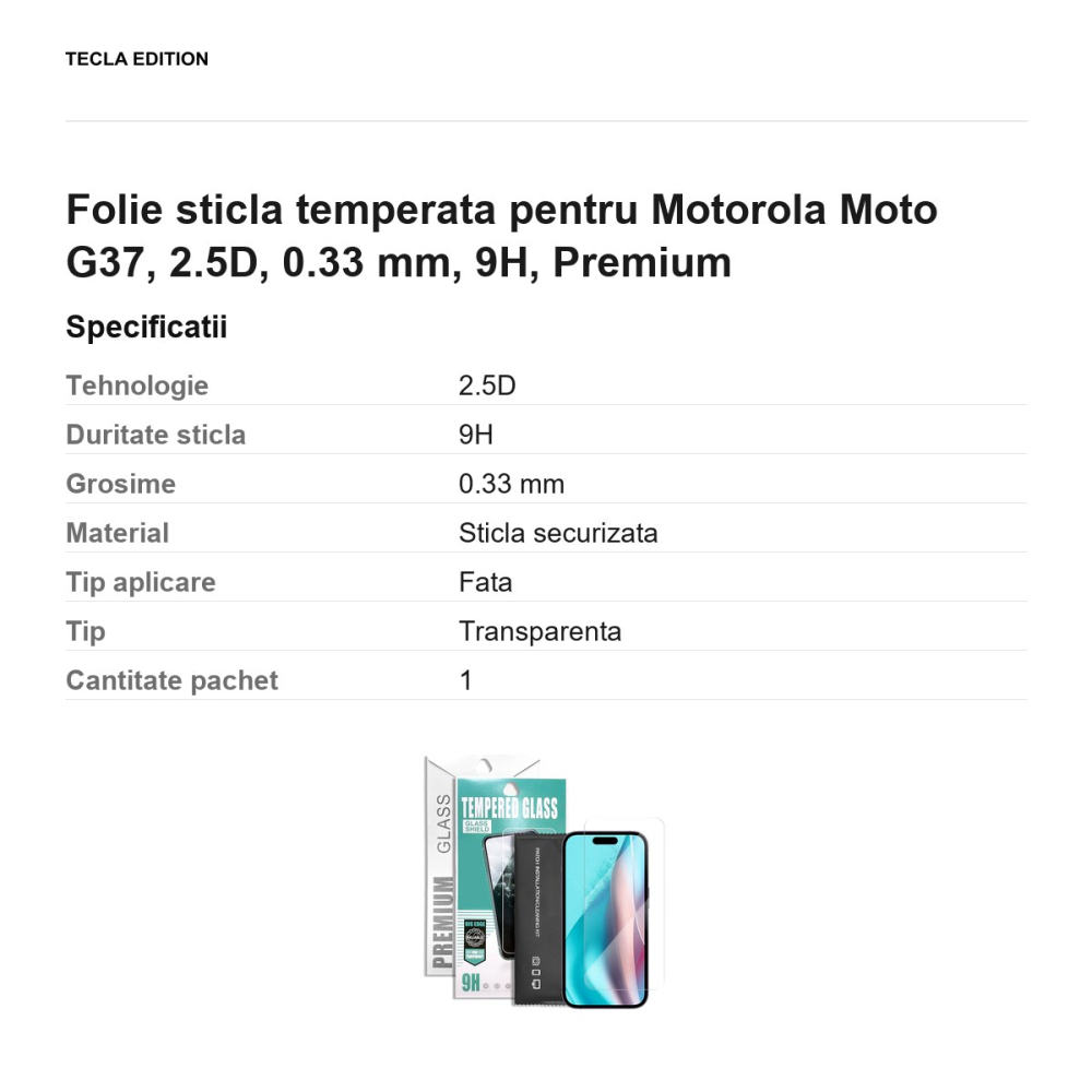Folie sticla temperata pentru Motorola Moto G37, 2.5D, 0.33 mm, 9H, Premium [3]