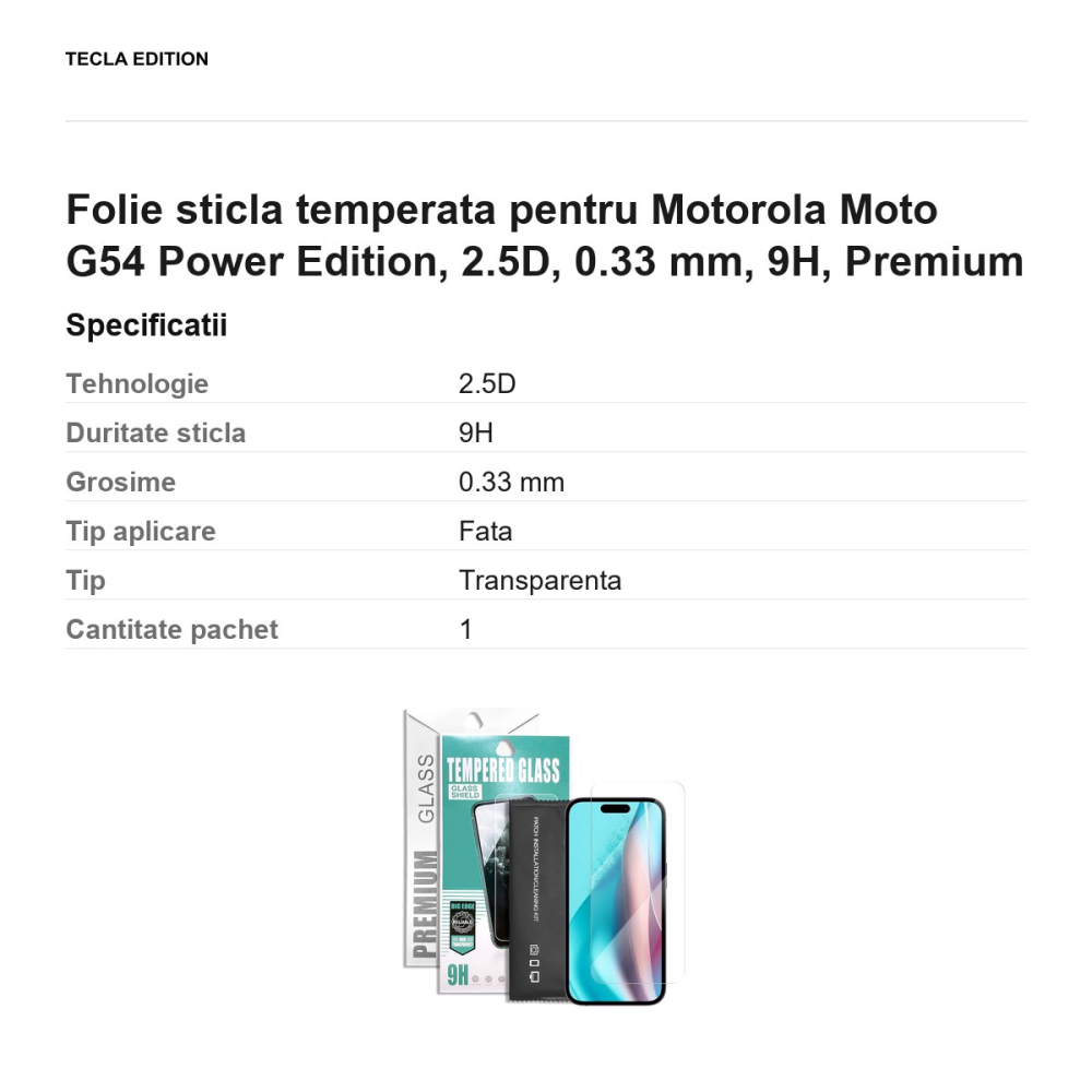 Folie sticla temperata pentru Motorola Moto G54 Power Edition, 2.5D, 0.33 mm, 9H, Premium [3]