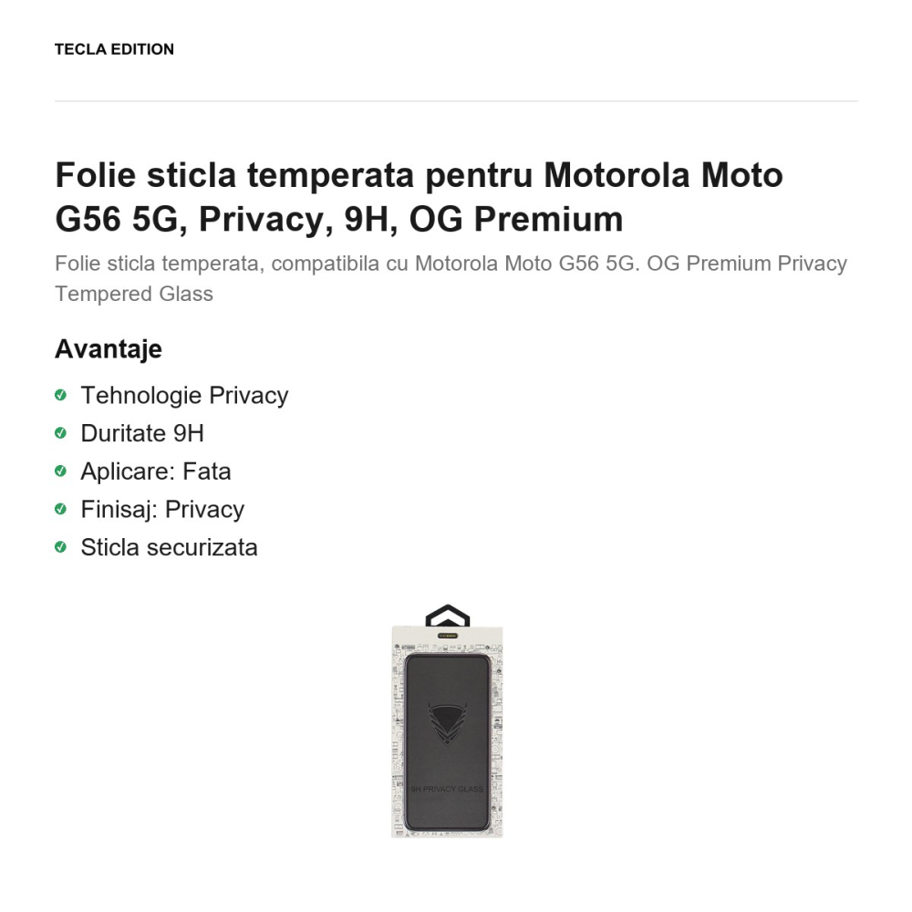 Folie sticla temperata pentru Motorola Moto G56 5G, Privacy, 9H, OG Premium [2]