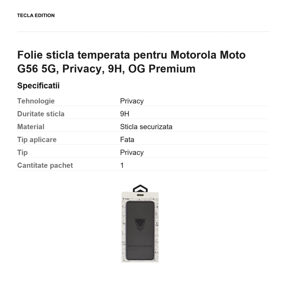 Folie sticla temperata pentru Motorola Moto G56 5G, Privacy, 9H, OG Premium [3]