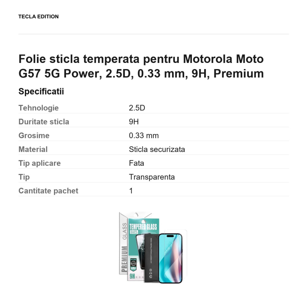Folie sticla temperata pentru Motorola Moto G57 5G Power, 2.5D, 0.33 mm, 9H, Premium [3]