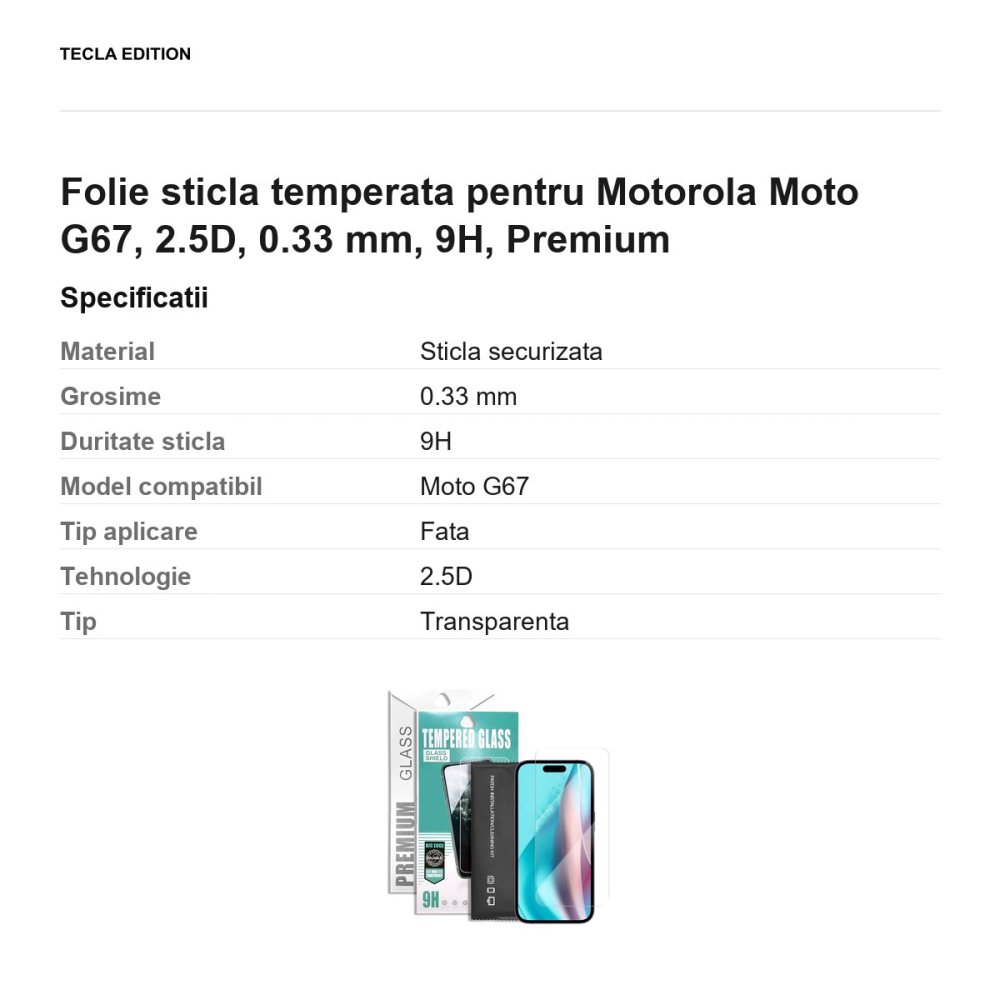 Folie sticla temperata pentru Motorola Moto G67, 2.5D, 0.33 mm, 9H, Premium [3]