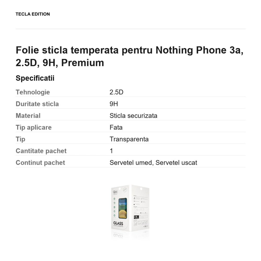Folie sticla temperata pentru Nothing Phone 3a, 2.5D, 9H, Premium [3]