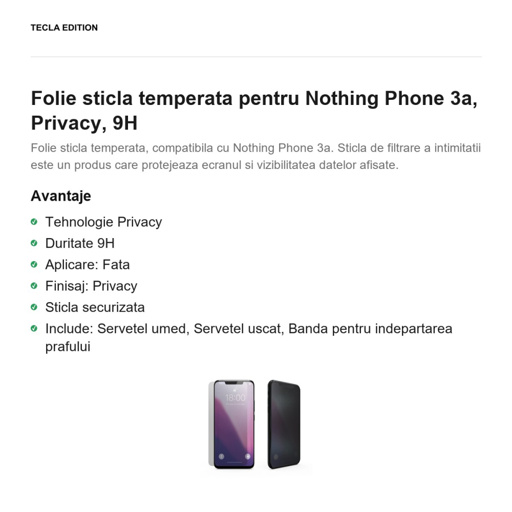 Folie sticla temperata pentru Nothing Phone 3a, Privacy, 9H [2]