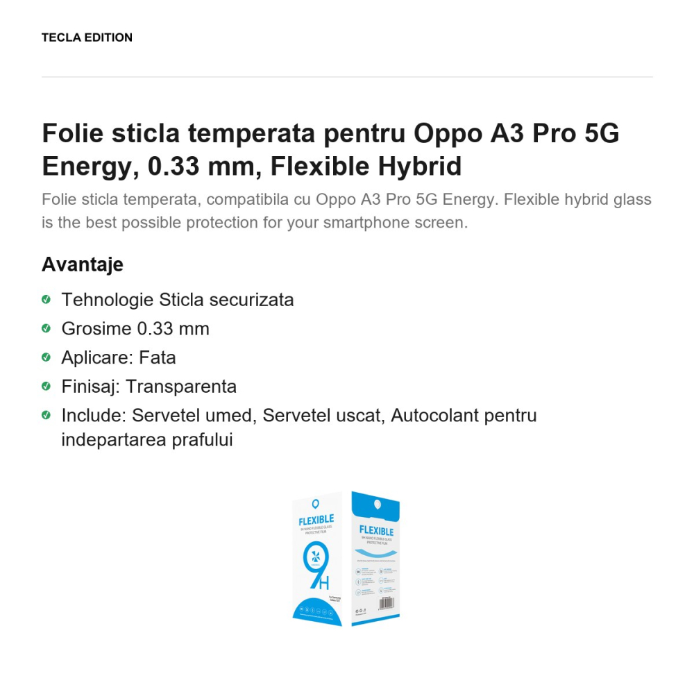 Folie sticla temperata pentru Oppo A3 Pro 5G Energy, 0.33 mm, Flexible Hybrid [2]