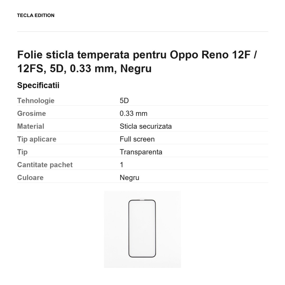 Folie sticla temperata pentru Oppo Reno 12F / 12FS, 5D, 0.33 mm, Negru [3]