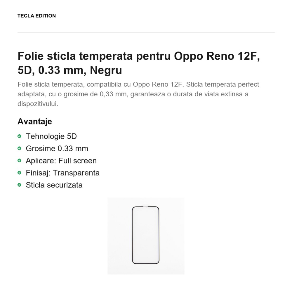 Folie sticla temperata pentru Oppo Reno 12F, 5D, 0.33 mm, Negru [2]