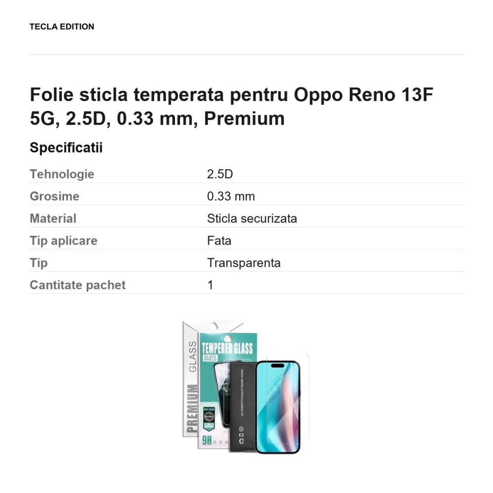 Folie sticla temperata pentru Oppo Reno 13F 5G, 2.5D, 0.33 mm, Premium [3]