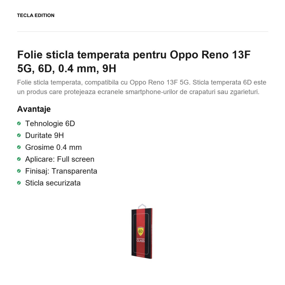 Folie sticla temperata pentru Oppo Reno 13F 5G, 6D, 0.4 mm, 9H [2]