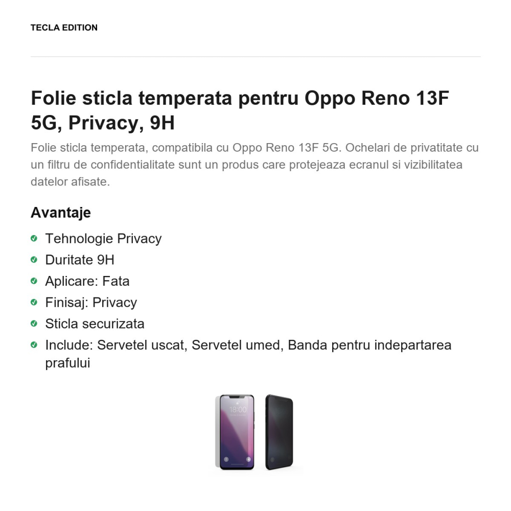 Folie sticla temperata pentru Oppo Reno 13F 5G, Privacy, 9H [2]
