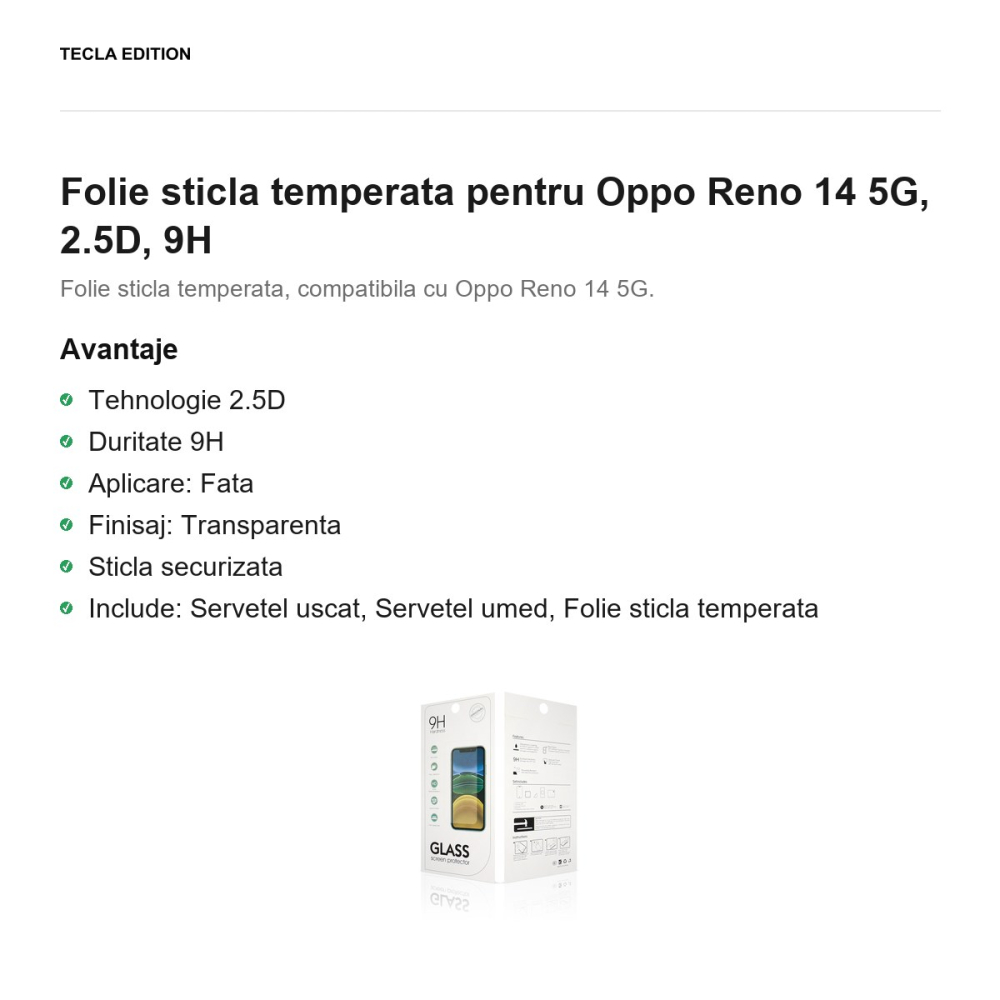 Folie sticla temperata pentru Oppo Reno 14 5G, 2.5D, 9H [2]