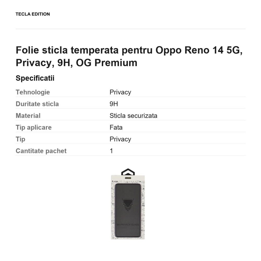 Folie sticla temperata pentru Oppo Reno 14 5G, Privacy, 9H, OG Premium [3]