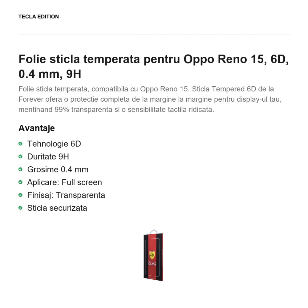 Folie sticla temperata pentru Oppo Reno 15, 6D, 0.4 mm, 9H [2]