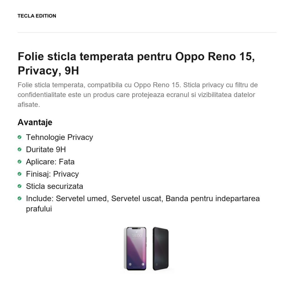 Folie sticla temperata pentru Oppo Reno 15, Privacy, 9H [2]