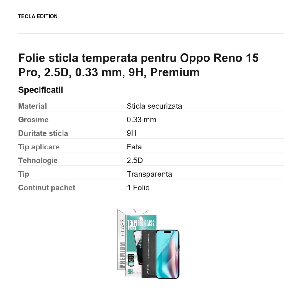 Folie sticla temperata pentru Oppo Reno 15 Pro, 2.5D, 0.33 mm, 9H, Premium [3]