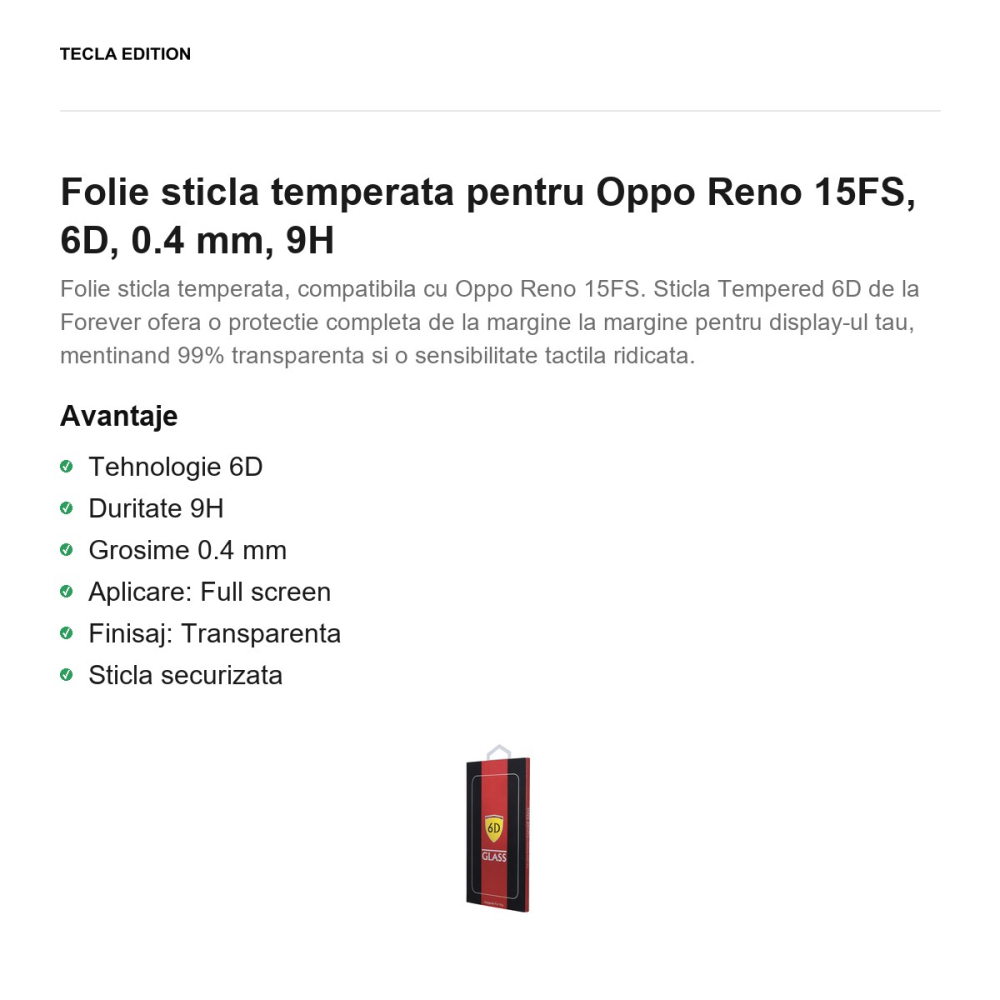 Folie sticla temperata pentru Oppo Reno 15FS, 6D, 0.4 mm, 9H [2]