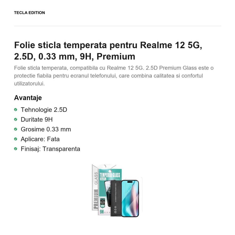 Folie sticla temperata pentru Realme 12 5G, 2.5D, 0.33 mm, 9H, Premium [2]