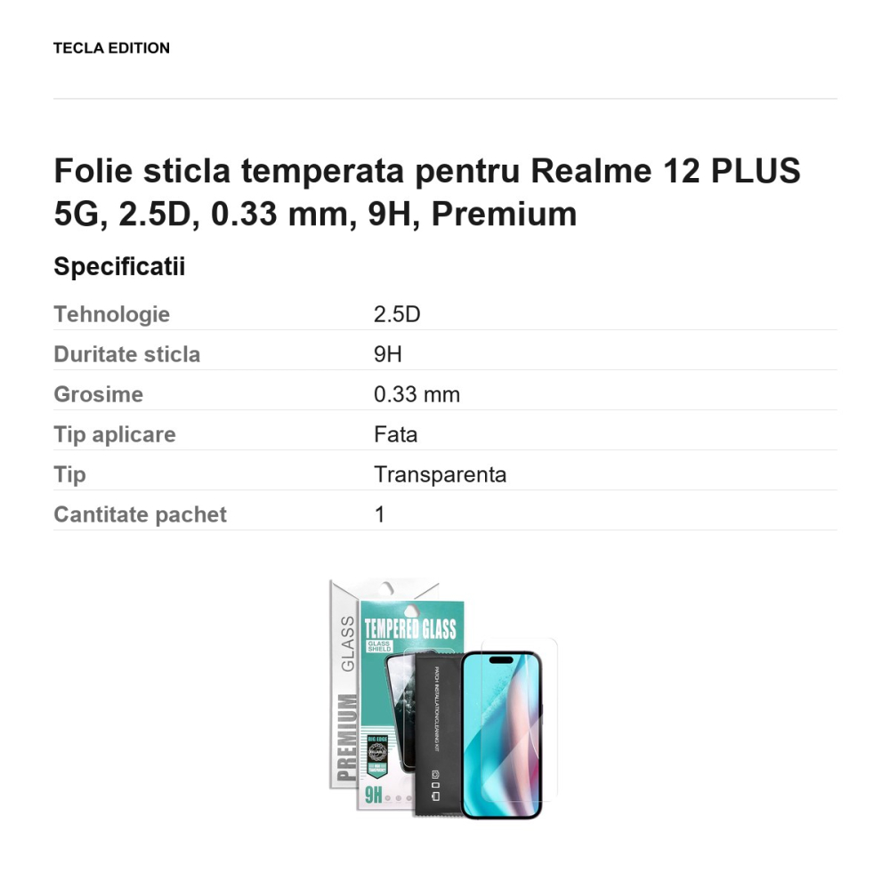 Folie sticla temperata pentru Realme 12 Plus, 2.5D, 0.33 mm, 9H, Premium [3]