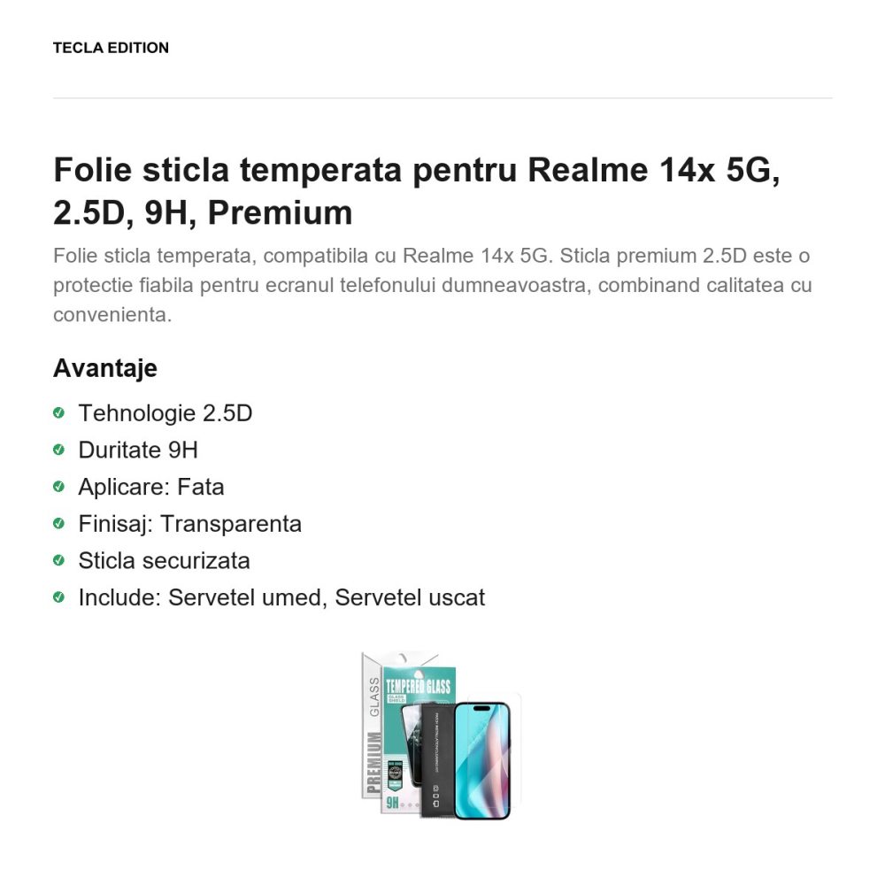 Folie sticla temperata pentru Realme 14x 5G, 2.5D, 9H, Premium [2]