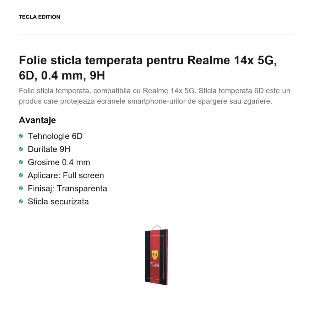 Folie sticla temperata pentru Realme 14x 5G, 6D, 0.4 mm, 9H [2]