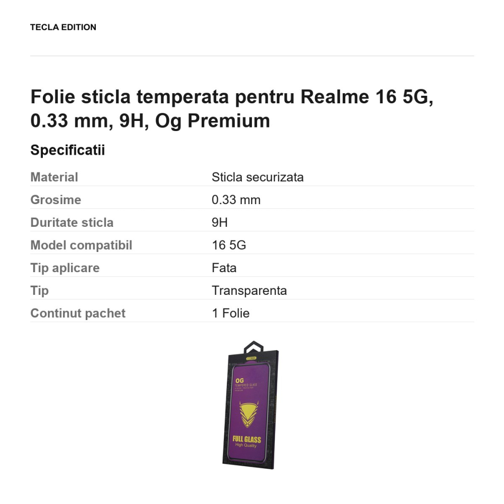 Folie sticla temperata pentru Realme 16 5G, 0.33 mm, 9H, Og Premium [3]