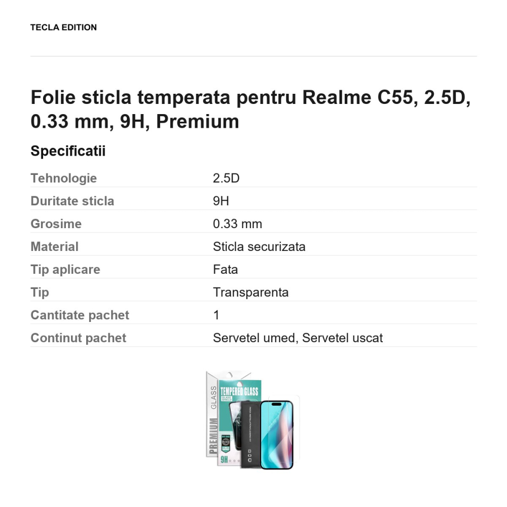 Folie sticla temperata pentru Realme C55, 2.5D, 0.33 mm, 9H, Premium [3]