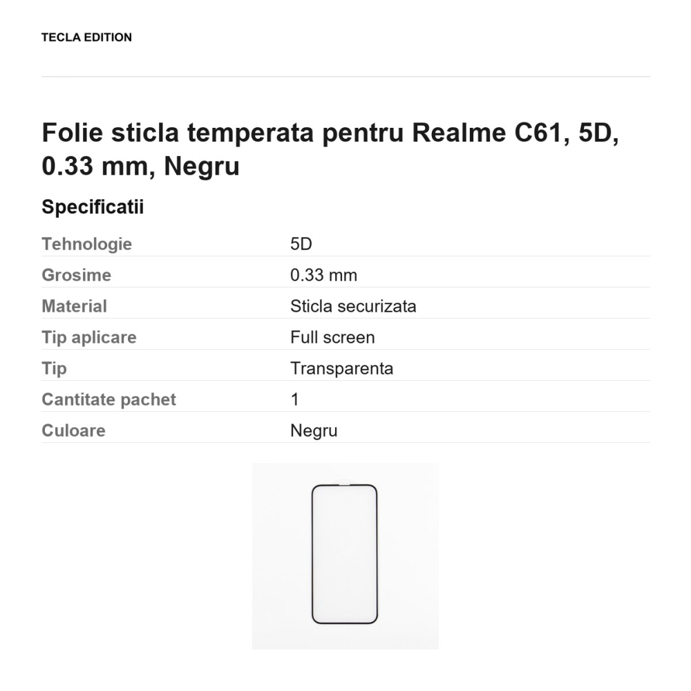 Folie sticla temperata pentru Realme C61, 5D, 0.33 mm, Negru [3]