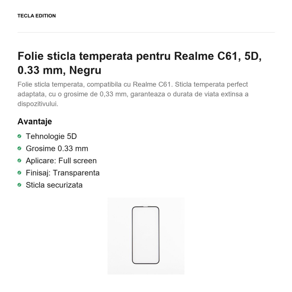 Folie sticla temperata pentru Realme C61, 5D, 0.33 mm, Negru [2]