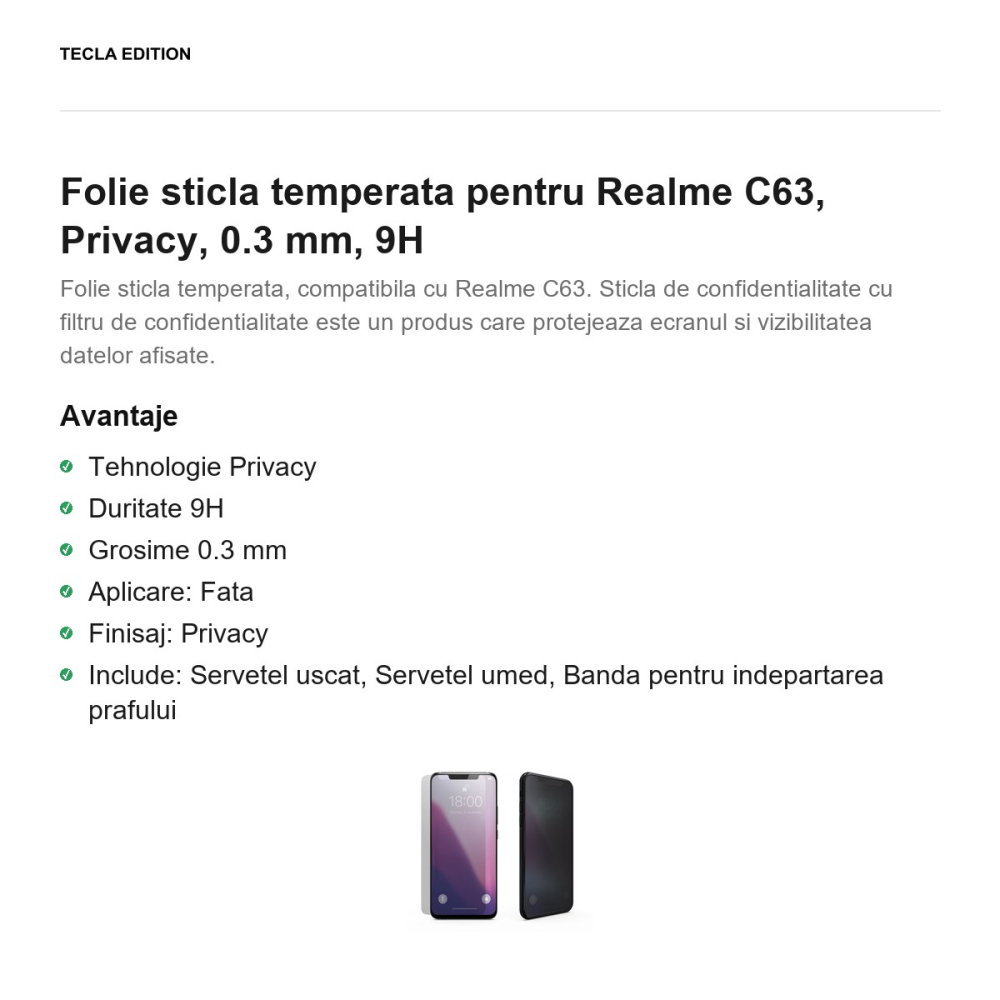 Folie sticla temperata pentru Realme C63, Privacy, 0.3 mm, 9H [2]