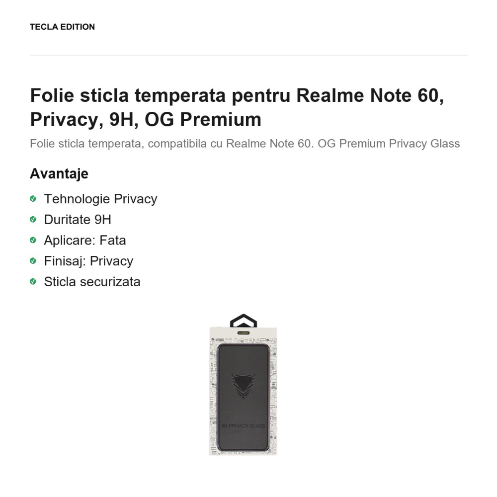 Folie sticla temperata pentru Realme Note 60, Privacy, 9H, OG Premium [2]