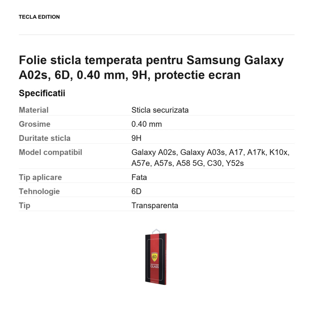 Folie sticla temperata pentru Samsung Galaxy A02s, 6D, 0.40 mm, 9H, protectie ecran [3]
