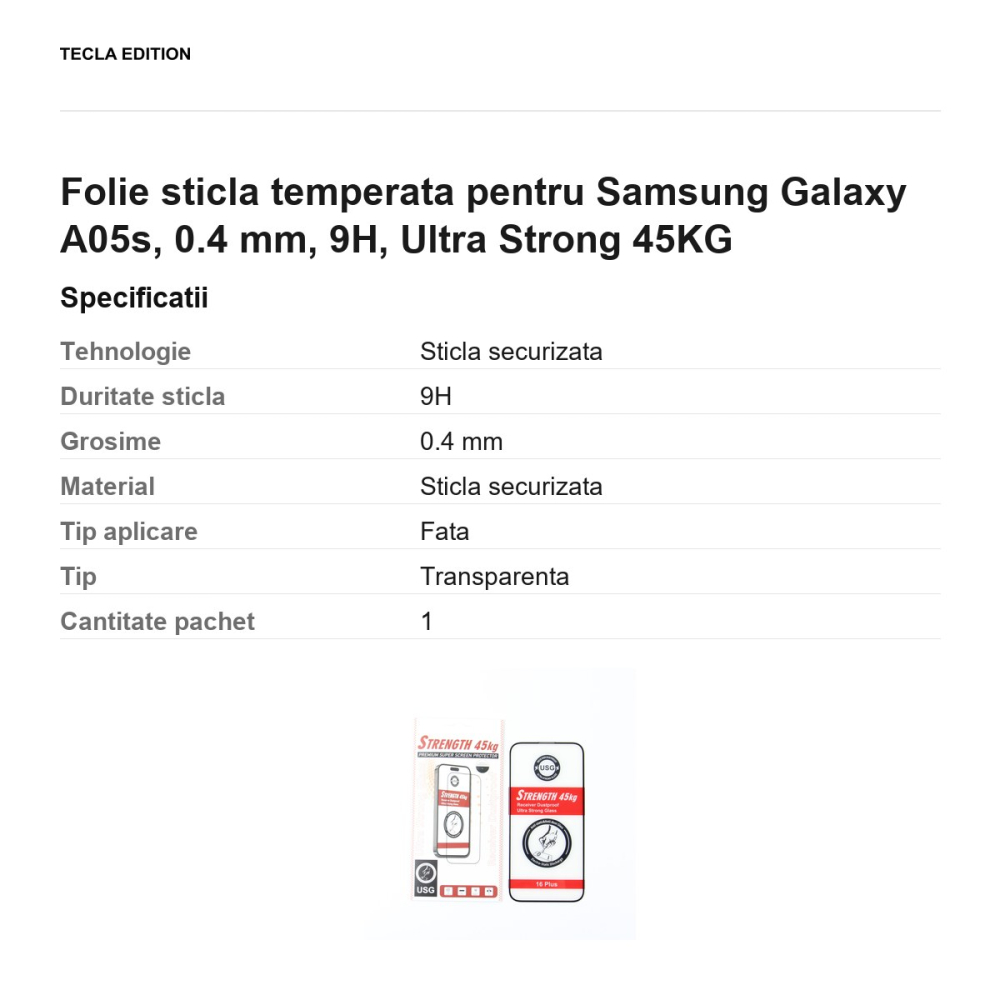 Folie sticla temperata pentru Samsung Galaxy A05s, 0.4 mm, 9H, Ultra Strong 45KG [3]