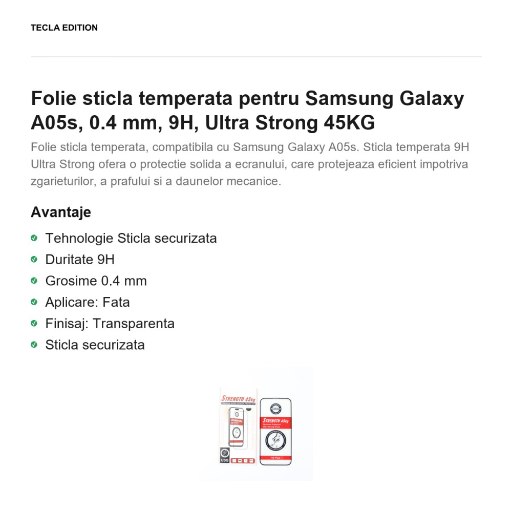 Folie sticla temperata pentru Samsung Galaxy A05s, 0.4 mm, 9H, Ultra Strong 45KG [2]