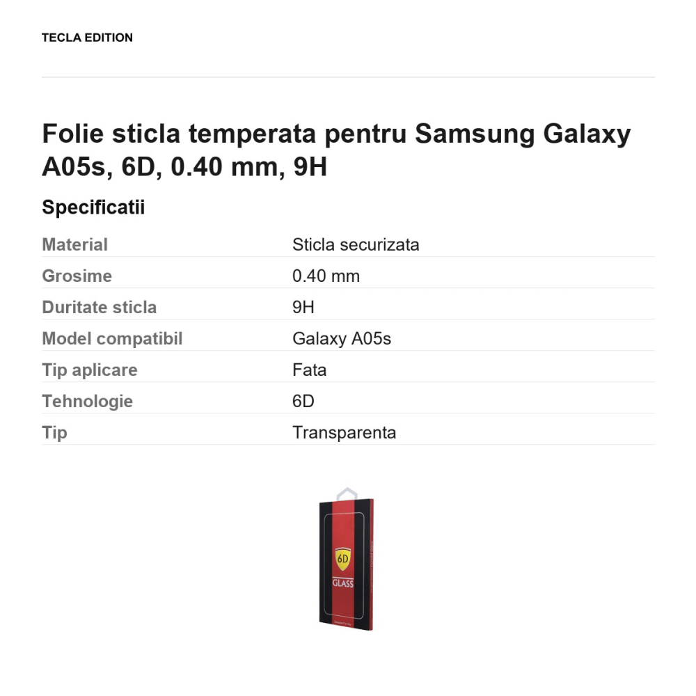 Folie sticla temperata pentru Samsung Galaxy A05s, 6D, 0.40 mm, 9H [3]