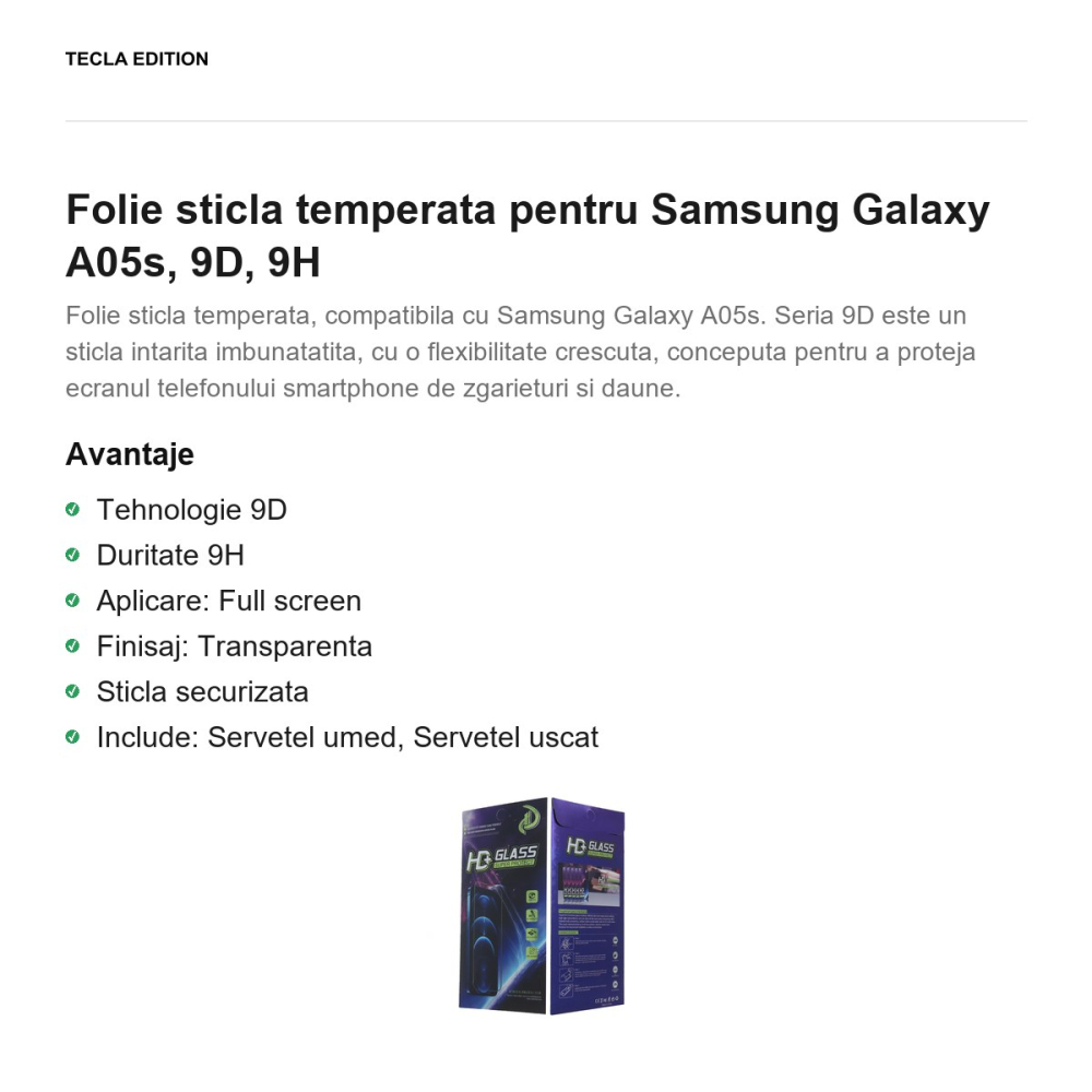 Folie sticla temperata pentru Samsung Galaxy A05s, 9D, 9H [2]