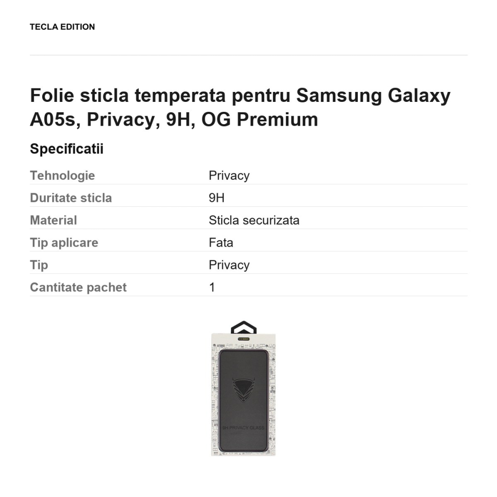 Folie sticla temperata pentru Samsung Galaxy A05s, Privacy, 9H, OG Premium [3]