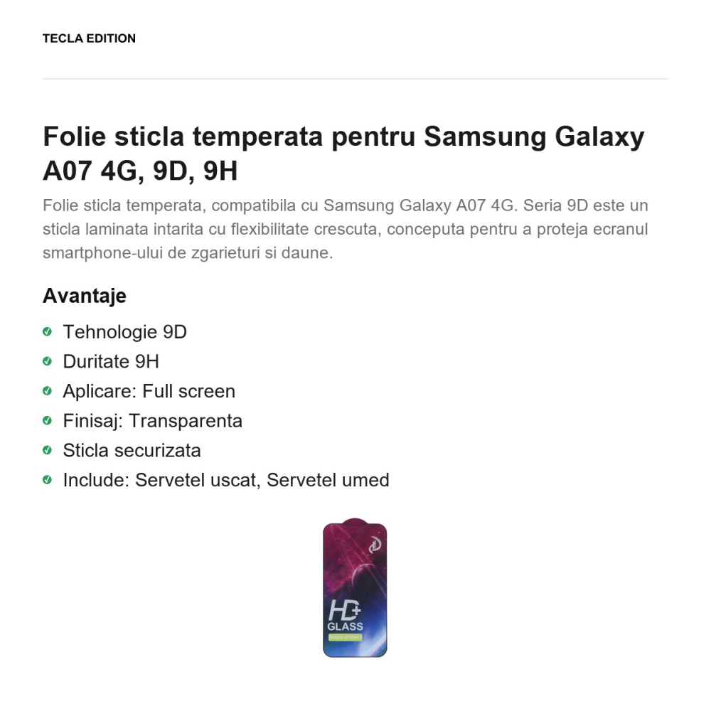 Folie sticla temperata pentru Samsung Galaxy A07 4G, 9D, 9H [2]