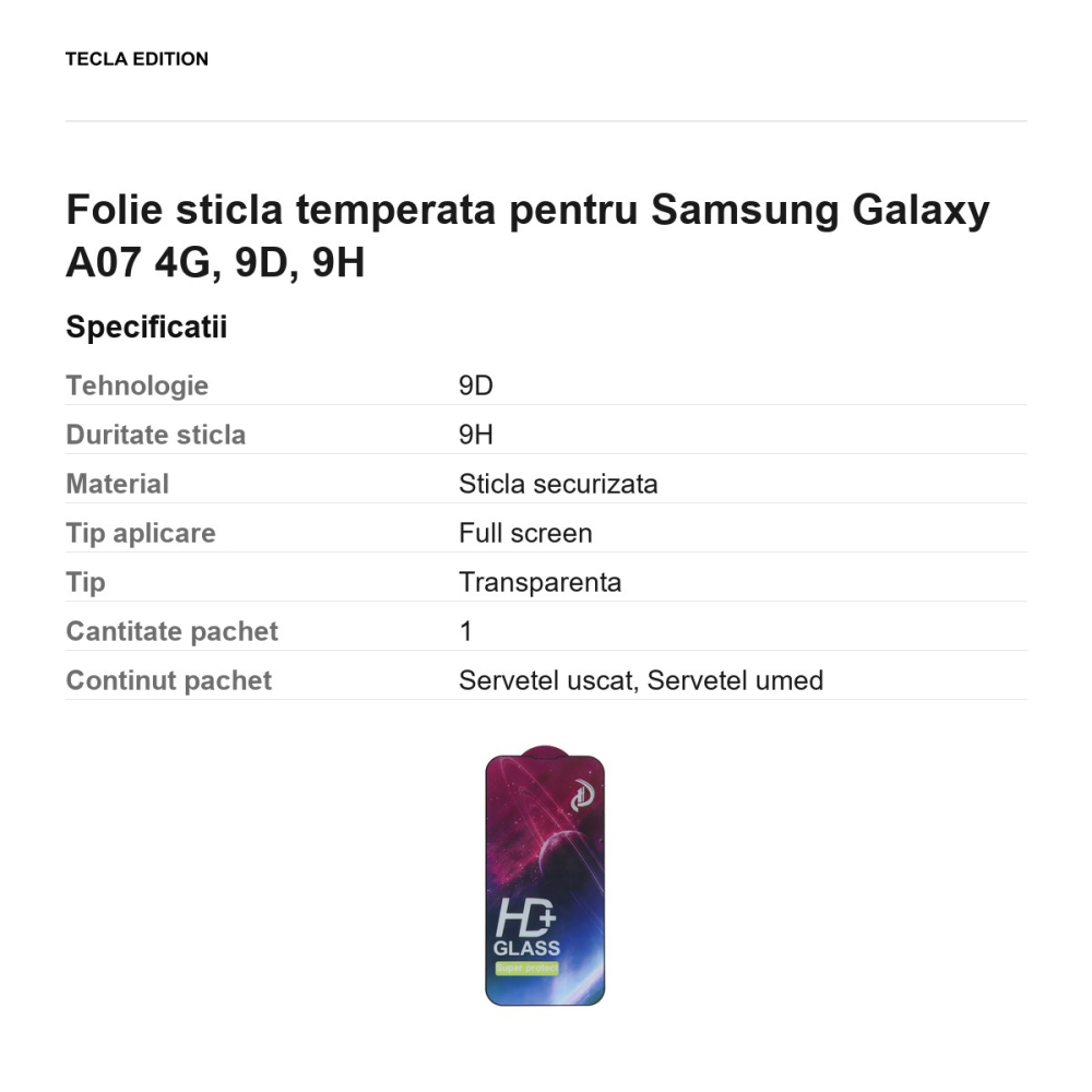 Folie sticla temperata pentru Samsung Galaxy A07 4G, 9D, 9H [3]