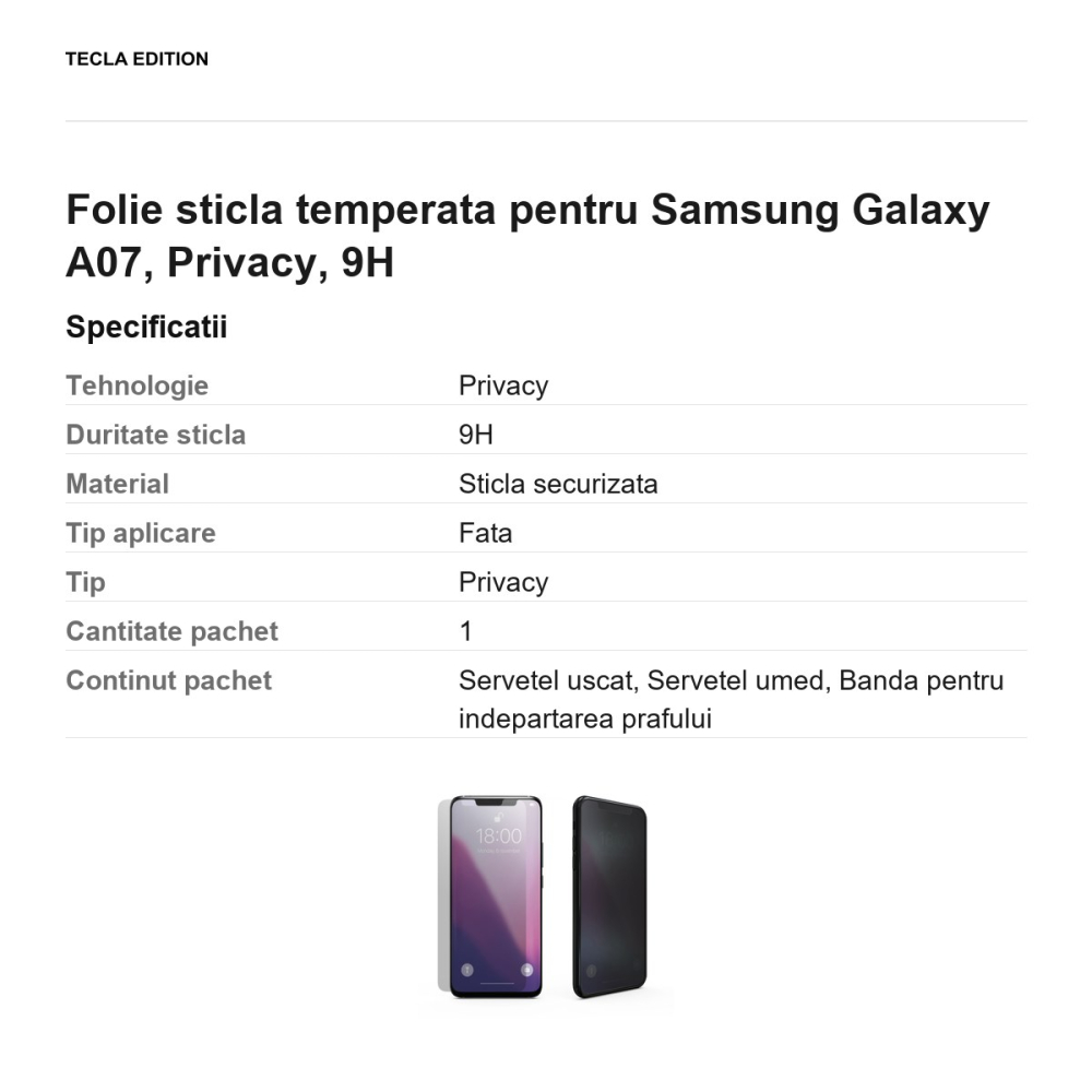 Folie sticla temperata pentru Samsung Galaxy A07 4G, Privacy, 9H [3]