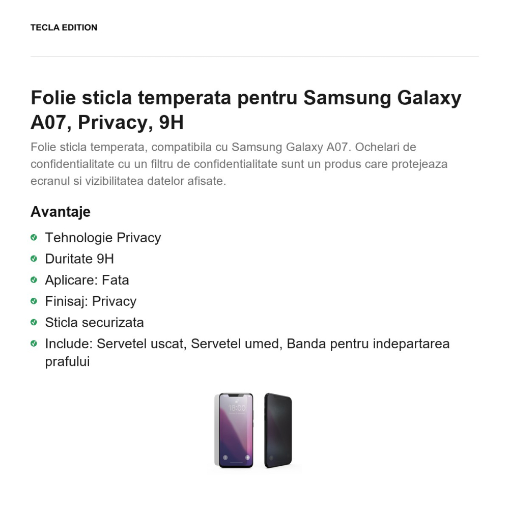 Folie sticla temperata pentru Samsung Galaxy A07 4G, Privacy, 9H [2]