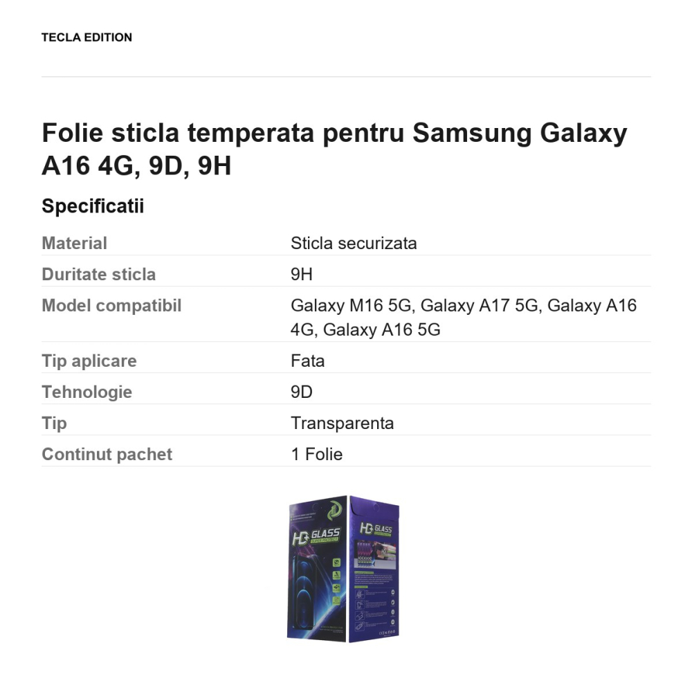 Folie sticla temperata pentru Samsung Galaxy A16 4G, 9D, 9H [3]
