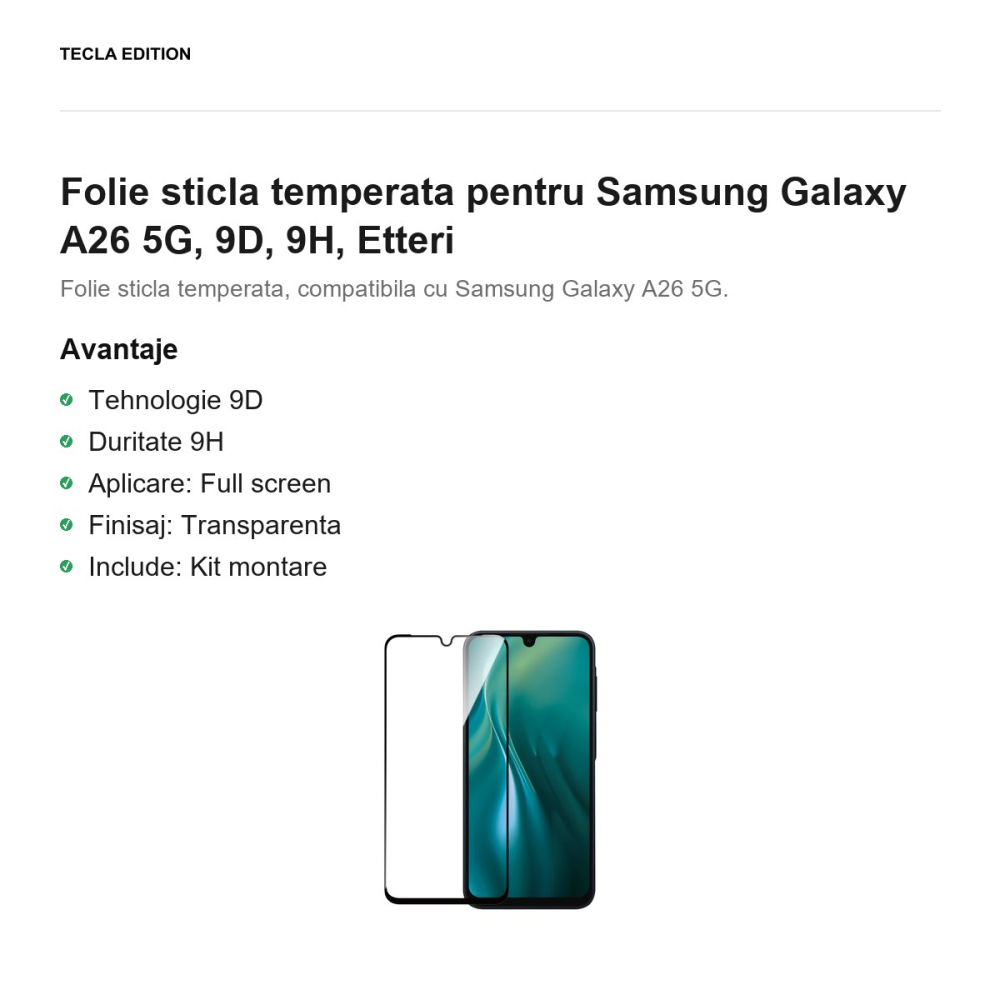 Folie sticla temperata pentru Samsung Galaxy A26 5G, 9D, 9H, Etteri [2]
