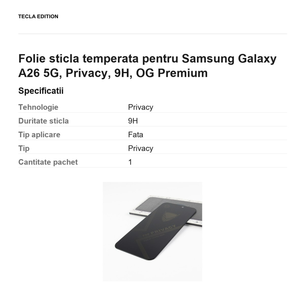 Folie sticla temperata pentru Samsung Galaxy A26 5G, Privacy, 9H, OG Premium [3]