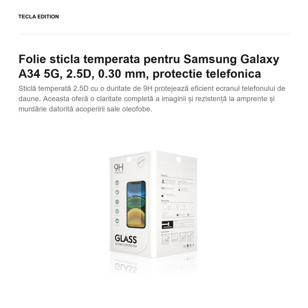 Folie sticla temperata pentru Samsung Galaxy A34 5G, 2.5D, 0.30 mm, protectie telefonica [2]